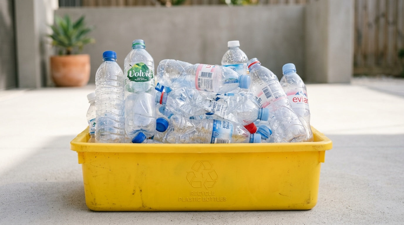 Bouteilles en plastique vides alignées pour le recyclage