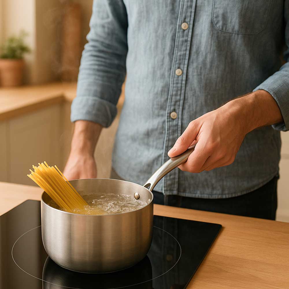 casserole inox sur une plaque vitrocéramique