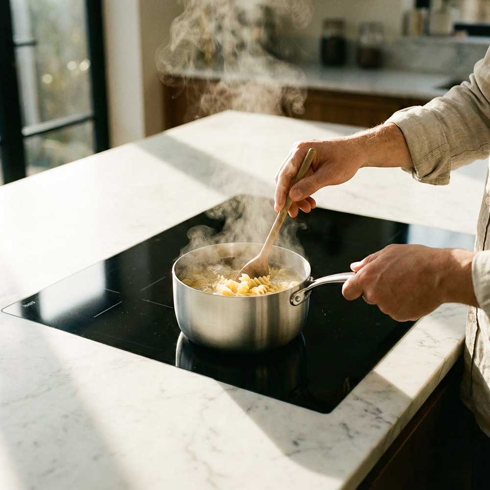 casserole en inox sur une plaque à induction