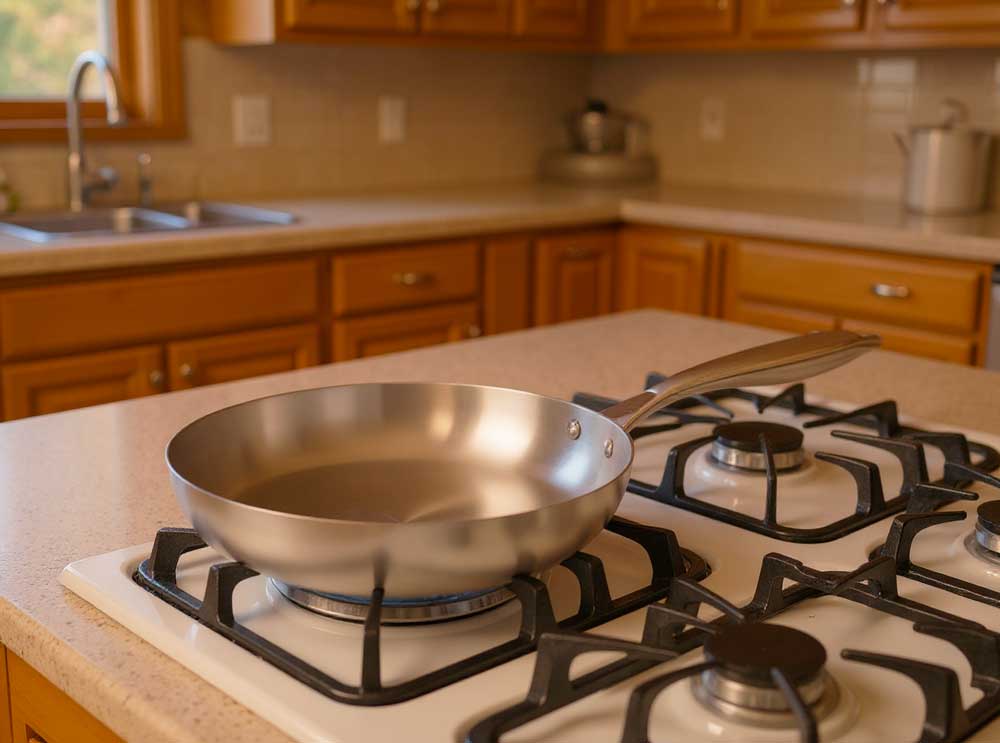 poele inox posée dans une cuisine