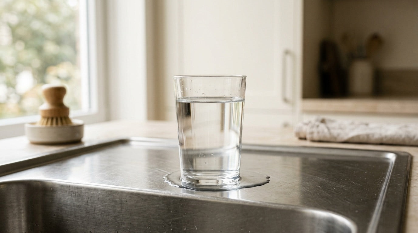 Verre d'eau fraîche versée directement au robinet de cuisine