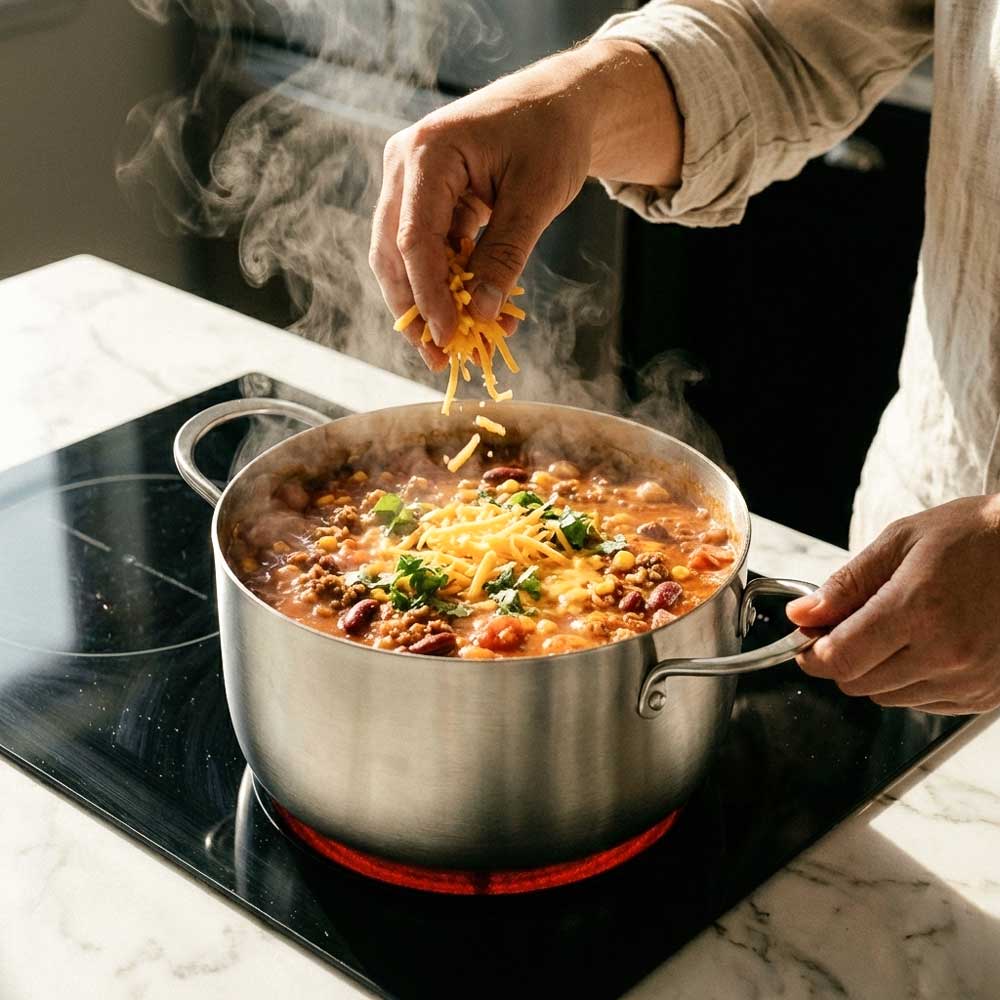 une marmite inox sur des plaques à induction