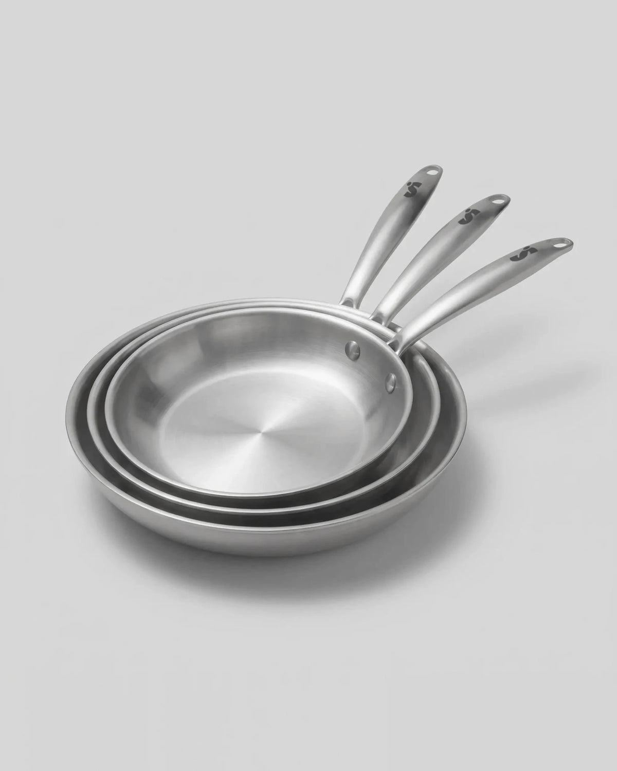 Trio de poêles en inox 18/10 SAINE empilées, compatibles induction