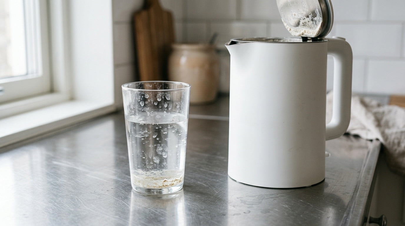 Dépôt de calcaire visible dans une bouilloire eau du robinet