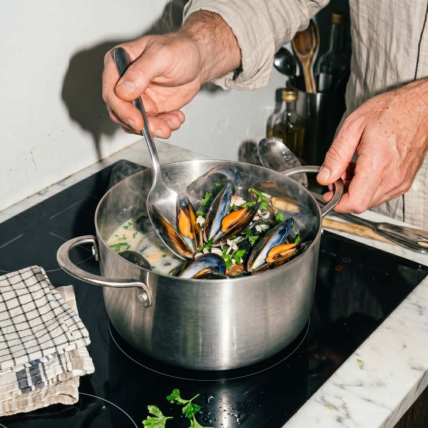 cuissone des moules dans une marmite 20 cm en inox