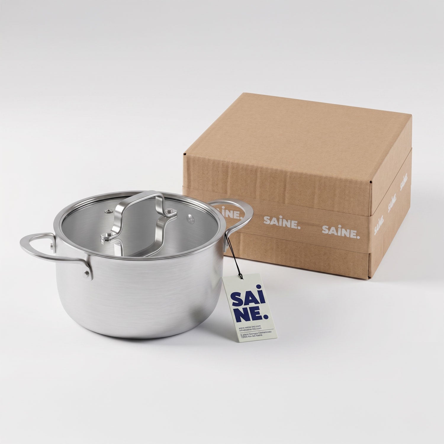 packaging marmite en inox avec sa boite en carton pour l'expédition