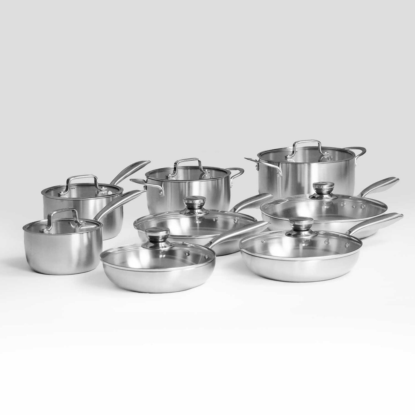 Batterie de cuisine inox SAINE complete 8 pieces avec couvercles - set integral poeles et casseroles inox compatible induction garantie a vie