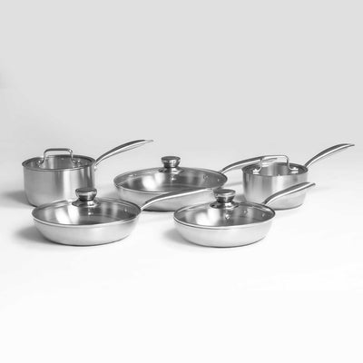 Batterie de cuisine inox compacte - 5 pièces + couvercles SAINE.