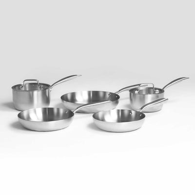 Batterie de cuisine inox compacte - 5 pièces + couvercles SAINE.