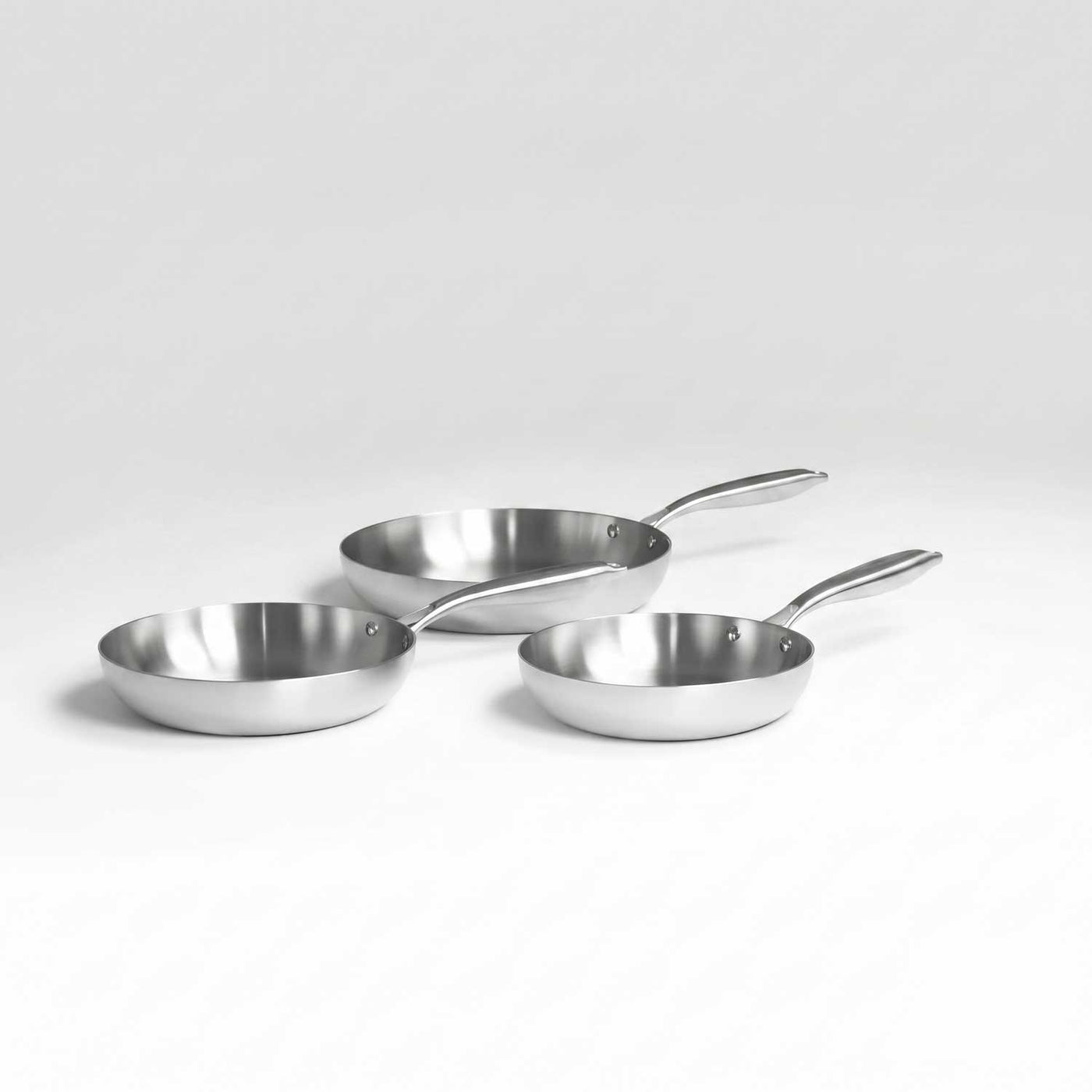 Trio de poeles inox SAINE 22, 24 et 28 cm - set 3 poeles inox sans revetement compatible induction tous feux