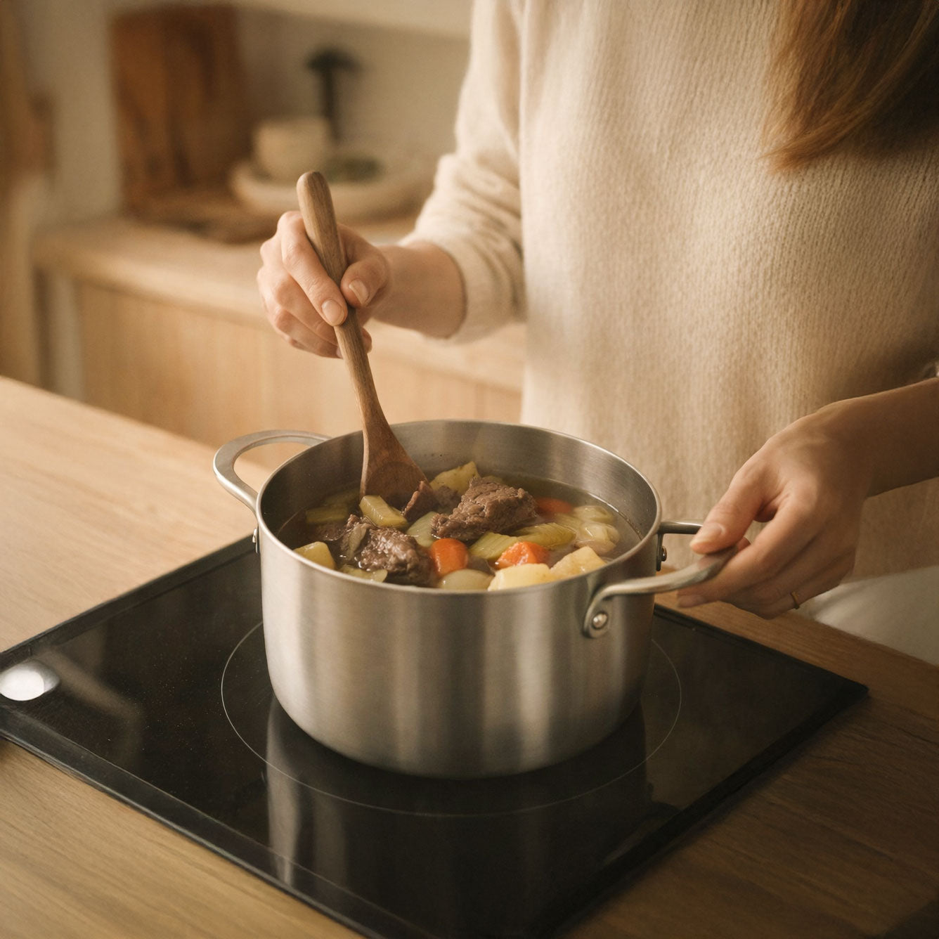 marmite en inox en train de cuire un pot au feu