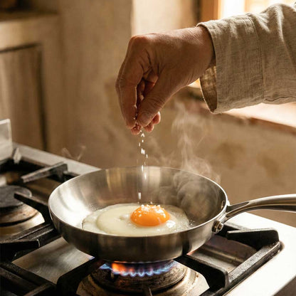 cuisson d'un oeuf au plat dans une poêle inox