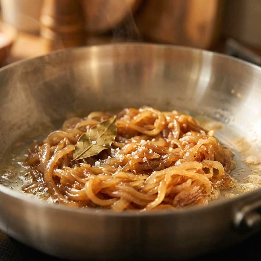 oignons caramélisés poêle inox