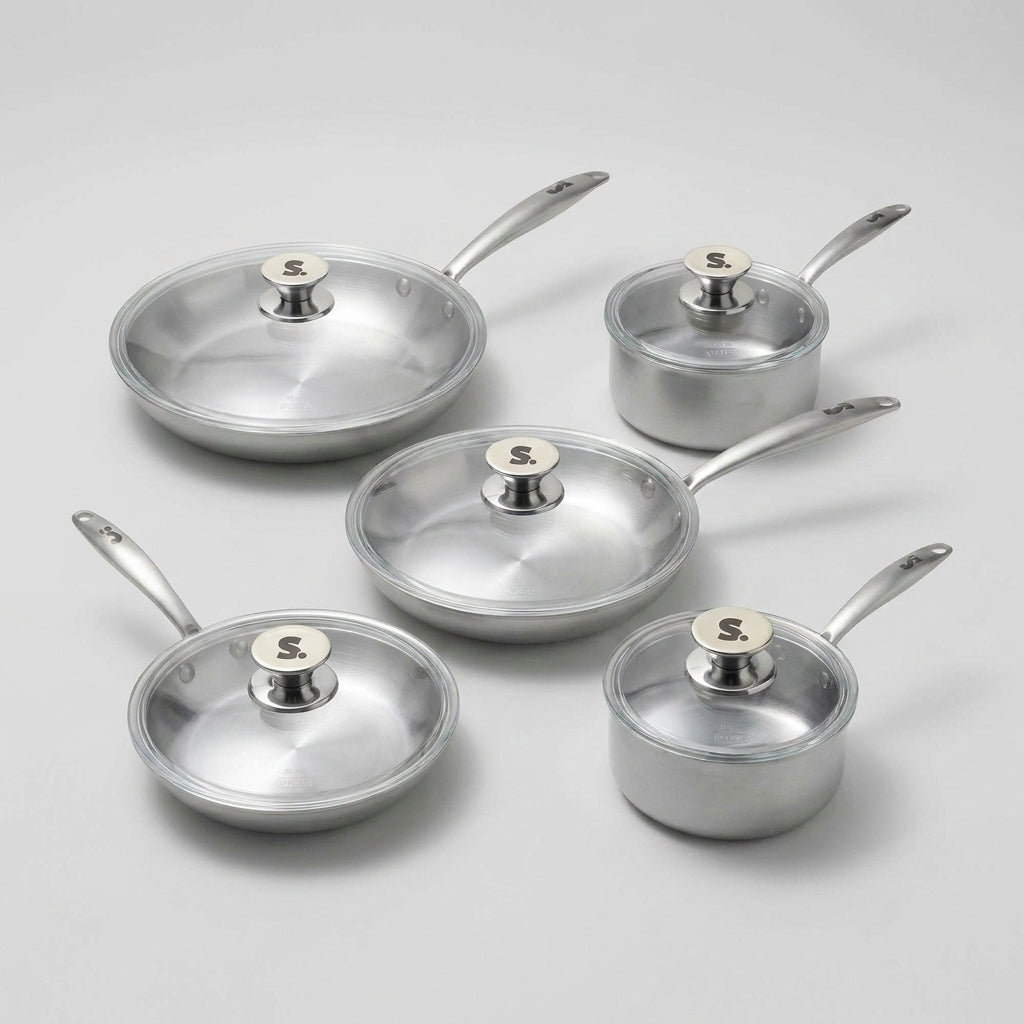 La Batterie de Cuisine Inox Compacte - 5 Pièces + Couvercles